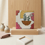 Hand-Painted Folk Art Mini Canvas – "Greenery in Clay"