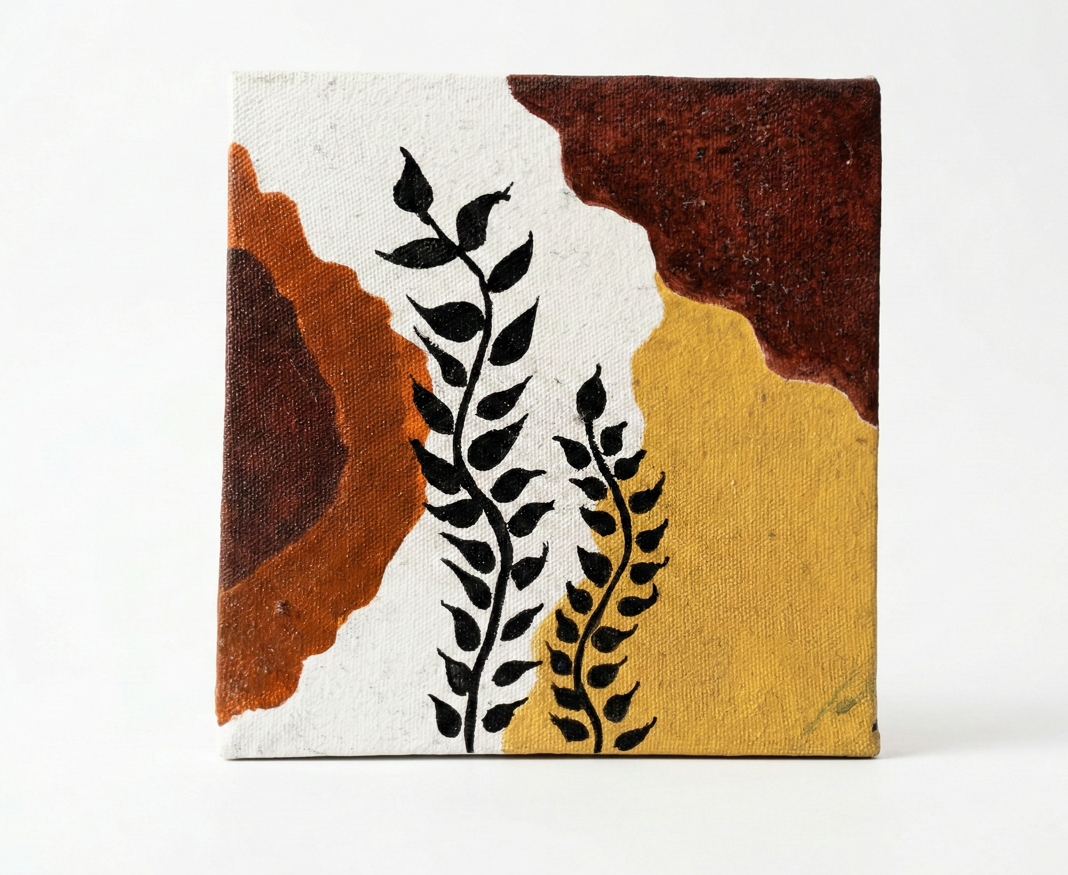 Original Hand-Painted Mini Canvas Art – Earthy Botanical Abstract (Warm Neutrals & Terracotta)