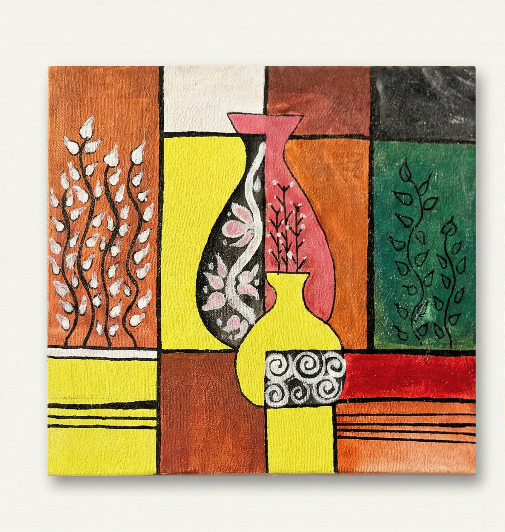 Artisan Hand-Painted Abstract Vases Canvas Painting