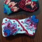 Handmade Embroidered Floral Fabric Accessories – Beaded Decorative Mini Clips/ Craft Pieces (Set of 2)