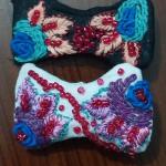 Handmade Embroidered Floral Fabric Accessories – Beaded Decorative Mini Clips/ Craft Pieces (Set of 2)