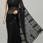 এলিগ্যান্ট কালো হাফ সিল্ক এমব্রয়ডারি শাড়ি (ফুলেল ডিজাইনসহ)