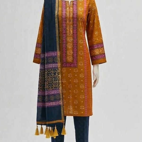 Elegant Mustard Embroidered Three-Piece Suit